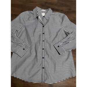 Chico's No Iron Women's Striped Button Down Shirt Size 1 Long Sleeve Black White
